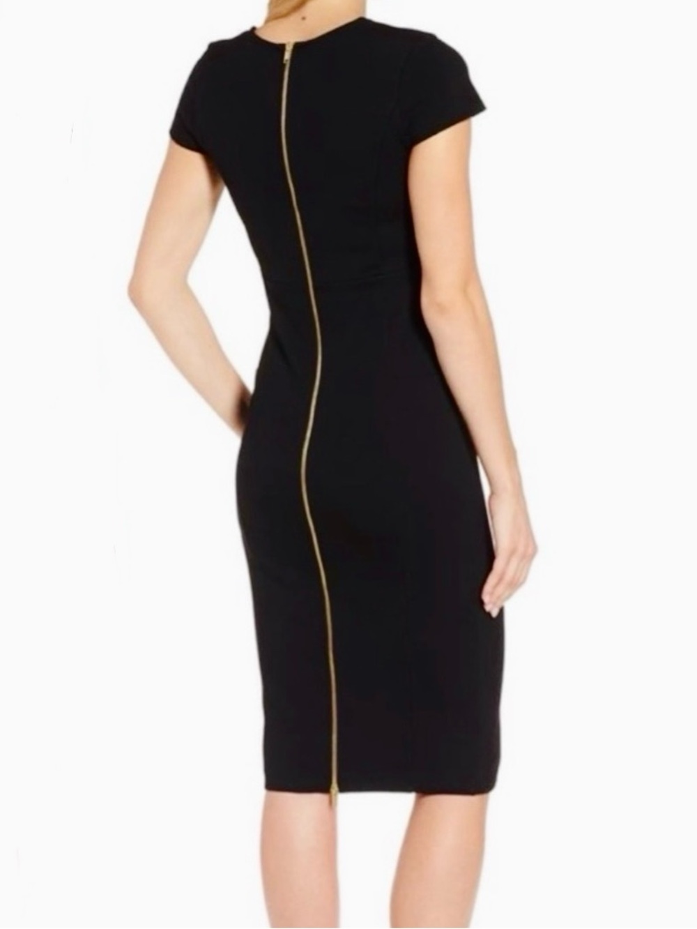 Marciano Black Square-Neckline with Full Golden Zipper Back Midi Dress